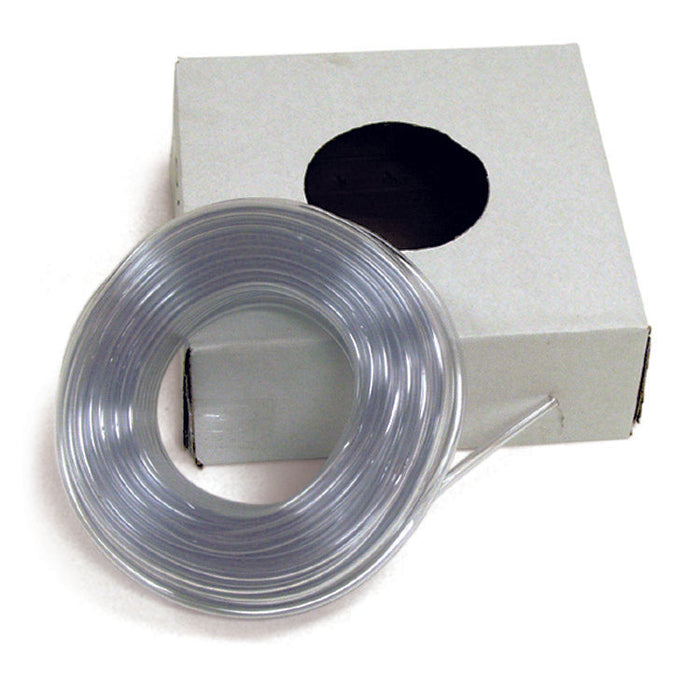 Coiled PVC Clear Tubing Leaning Against Box