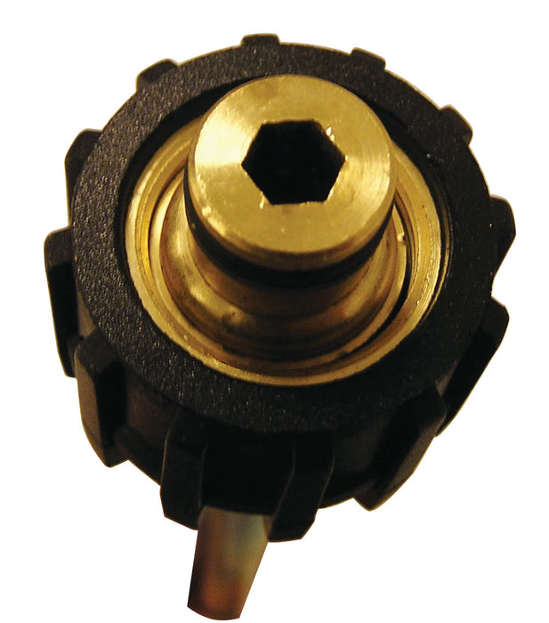 Close up of M22 pressure washer hose connector end 